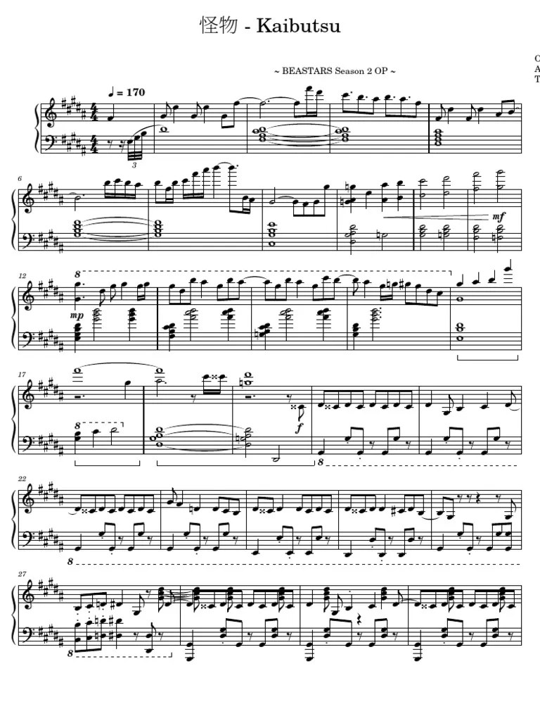 Kaibutsu Monster By YOASOBI BEASTARS Season OP Arr Animenz Piano Sheets | PDF