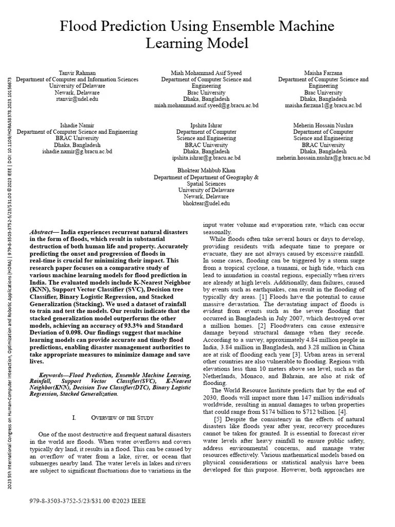 Flood Prediction Using Ensemble Machine Learning Model | PDF | Logistic ...