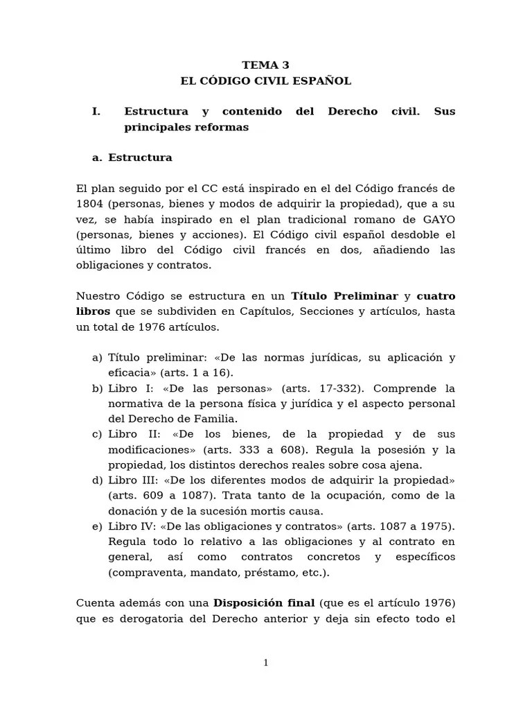 Tema 3 El Código Civil Español | PDF | Derecho Civil (Common Law ...