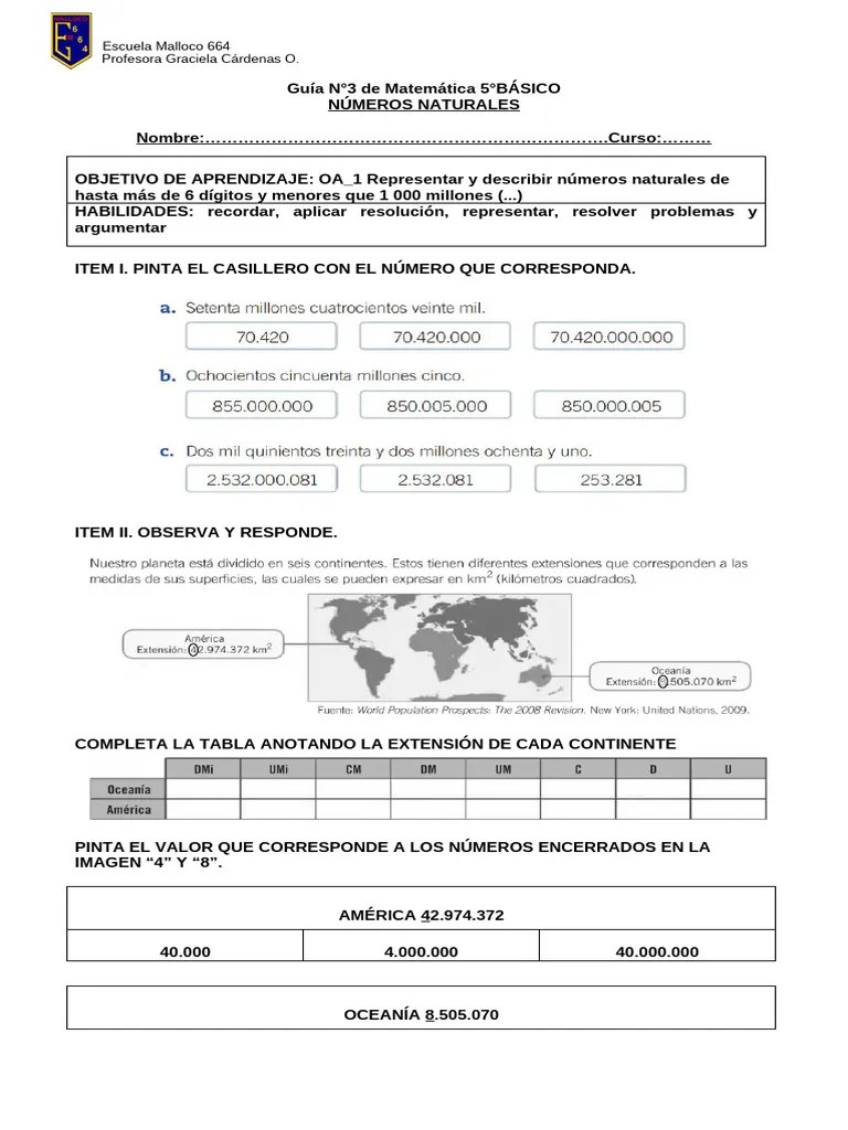 Guía 3 Quinto Numeros Grandes | PDF