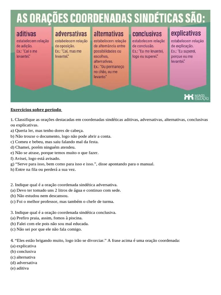 1 - Atividade Sobre Periodo Composto Por Coordenação | PDF