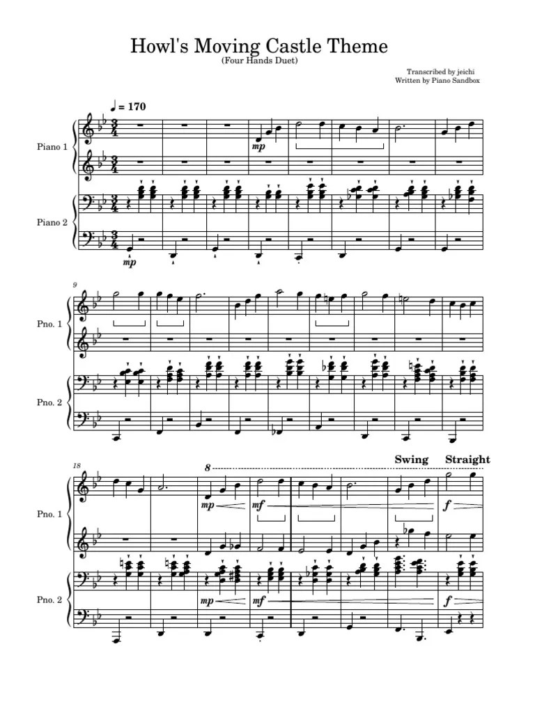 Howls Moving Castle - Piano Sandboxs Four Hand Duet | PDF
