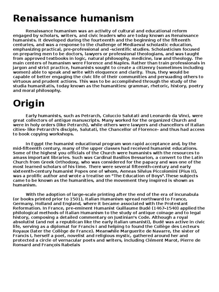 Renaissance Humanism | PDF | Humanism | Philosophical Theories