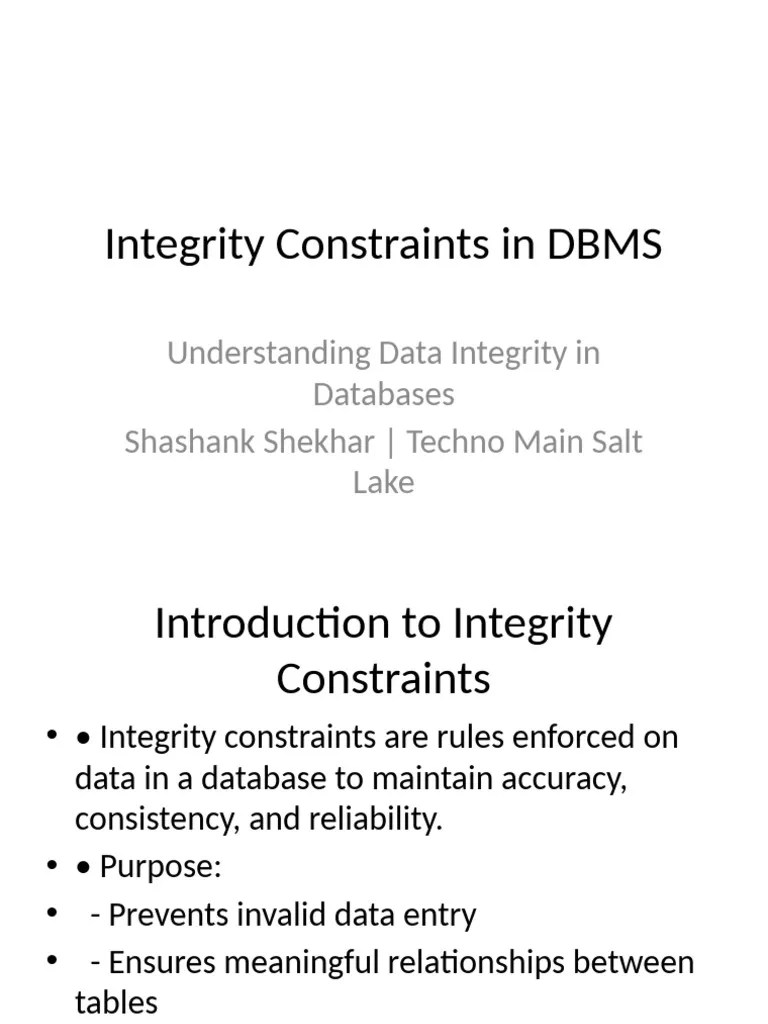 Integrity Constraints DBMS | PDF