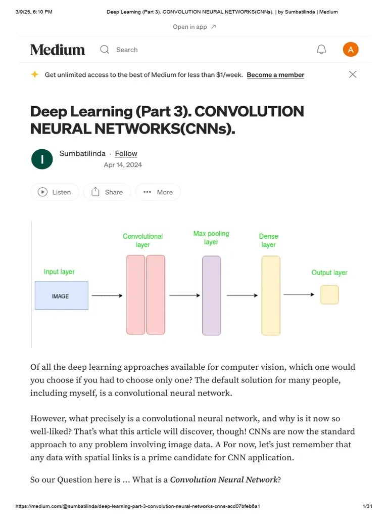Deep Learning (Part 3). CONVOLUTION NEURAL NETWORKS(CNNs). _ By Sumbatilinda _ Medium | PDF ...