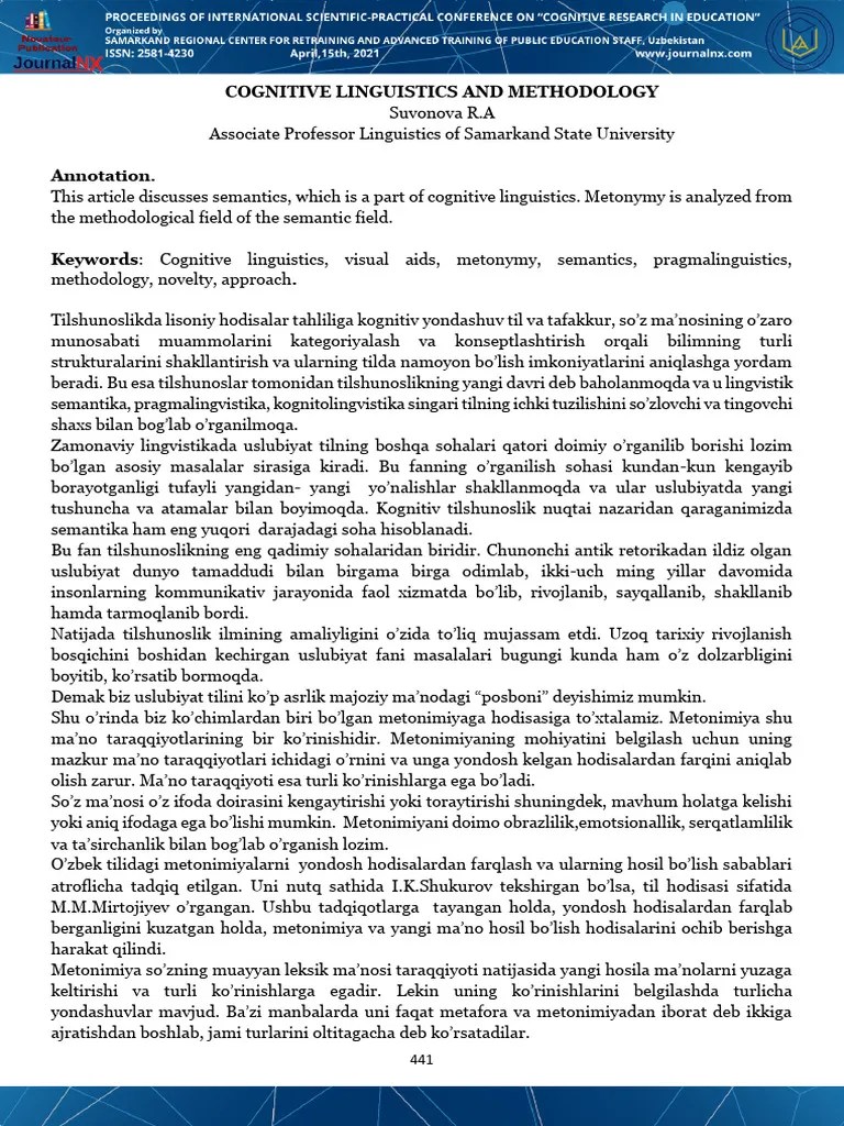 Cognitive Linguistics And Methodology | PDF