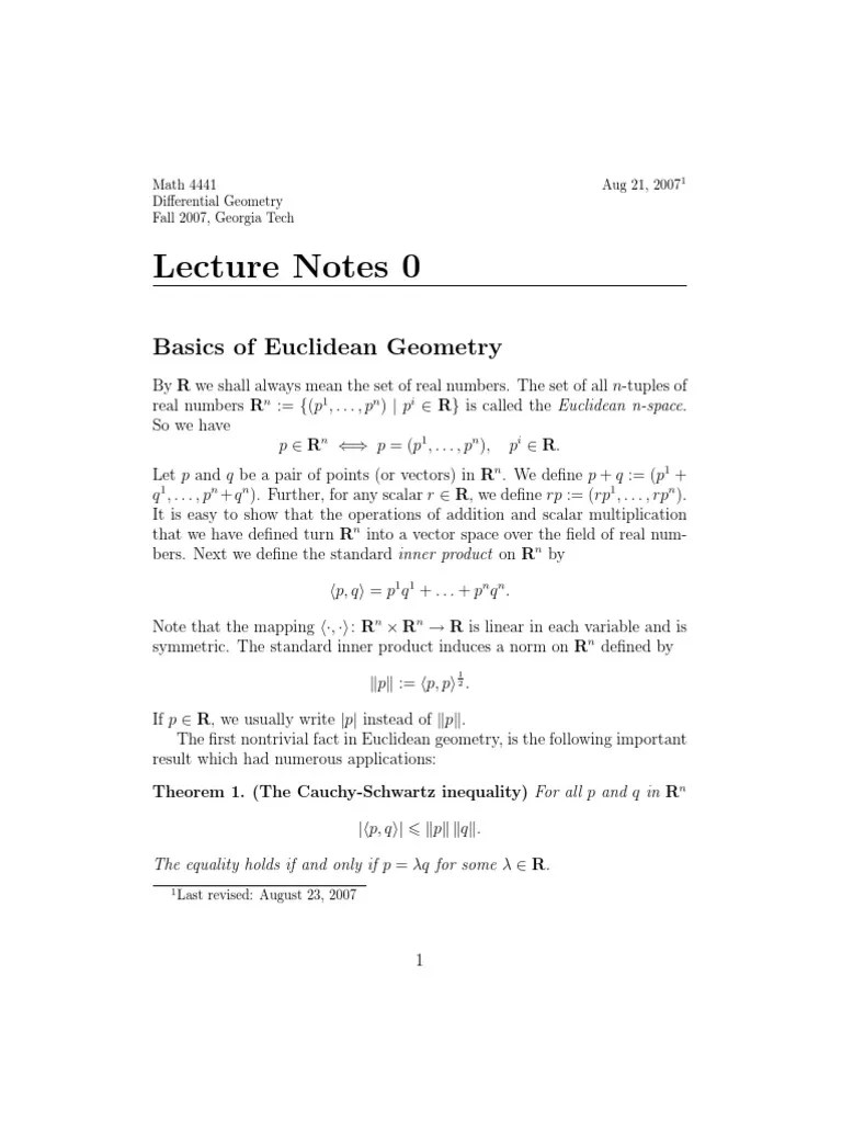 Lecture Notes 0: Basics Of Euclidean Geometry | PDF | Euclidean Space ...