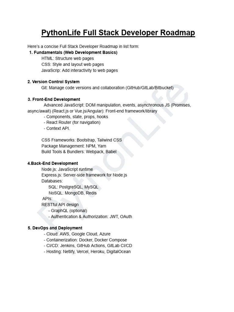 PythonLife Full Stack Roadmap | PDF
