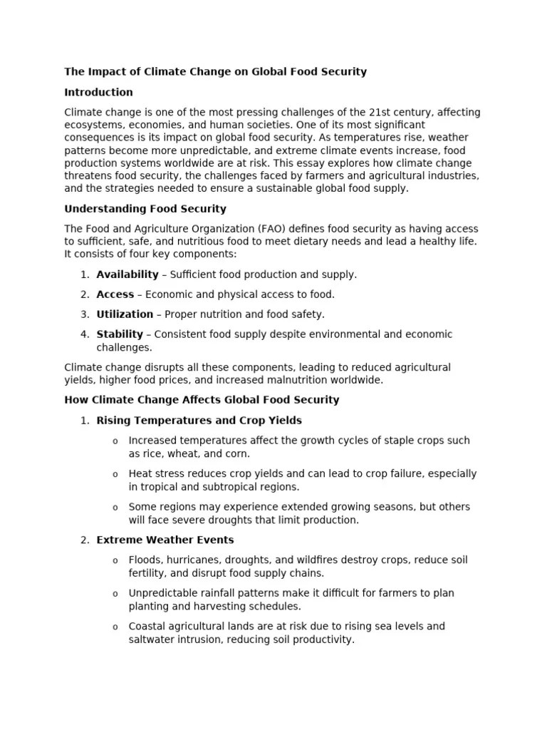 The Impact Of Climate Change On Global Food Security | PDF | Food Security | Agriculture