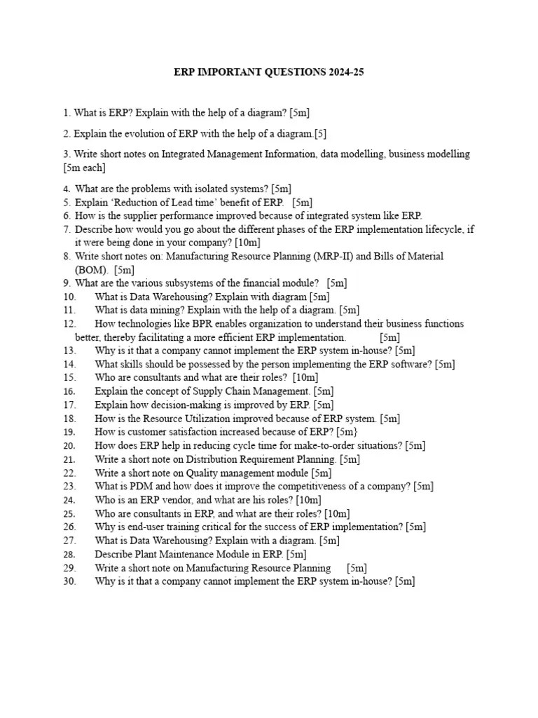 ERP Important Questions.docx | PDF