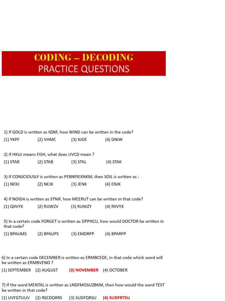 Coding - Decoding Practice Questions | PDF | Linguistics | Semiotics