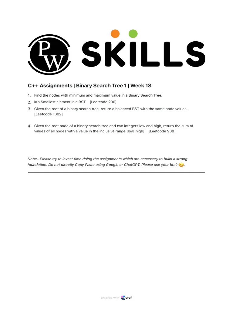 Binary Search Trees Assignment 01 Decode Dsa With C 2 0 6593e6d Pdf