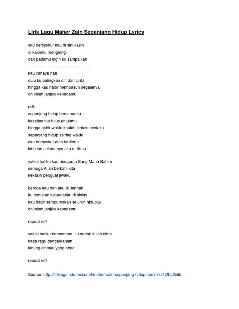 Aku bersyukur kau di sini kasih di kalbuku mengiringi dan padamu ingin . Lirik Lagu Maher Zain Sepanjang Hidup Lyrics Pdf