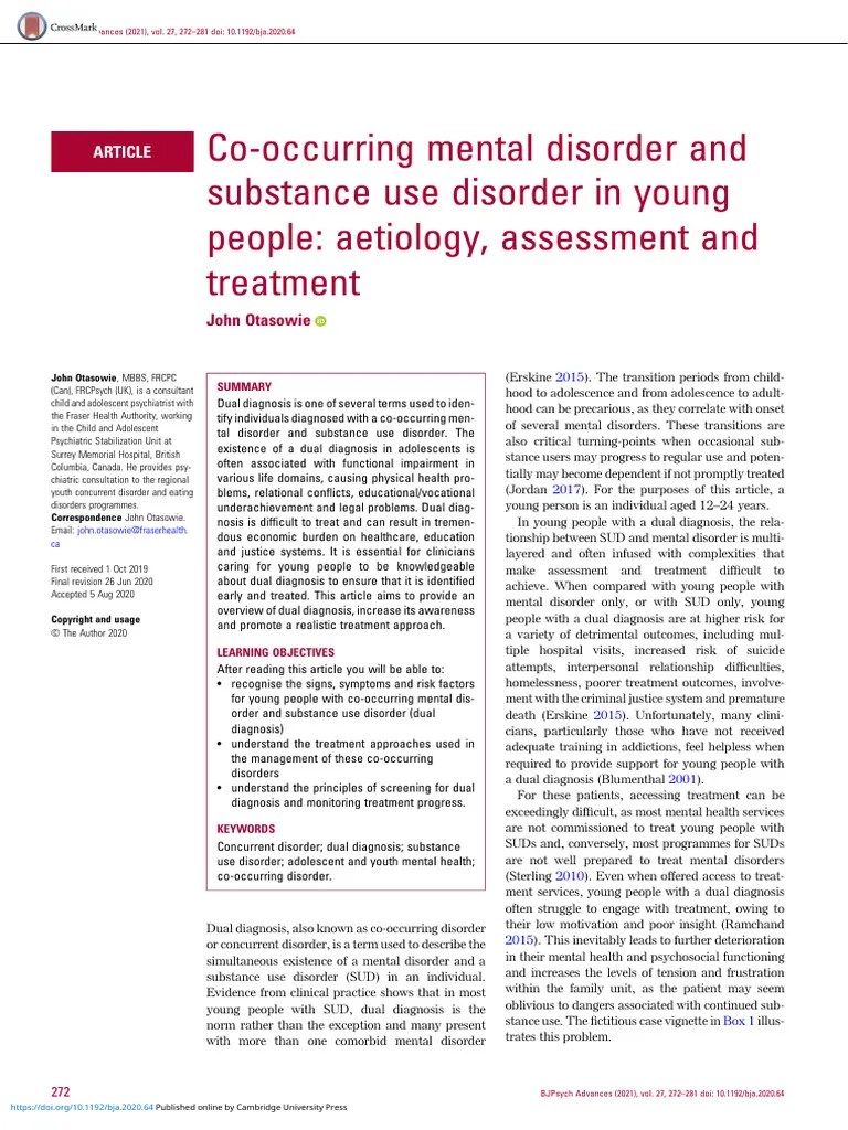 Co Occurring Mental Disorder And Substance Use Disorder In Young People ...