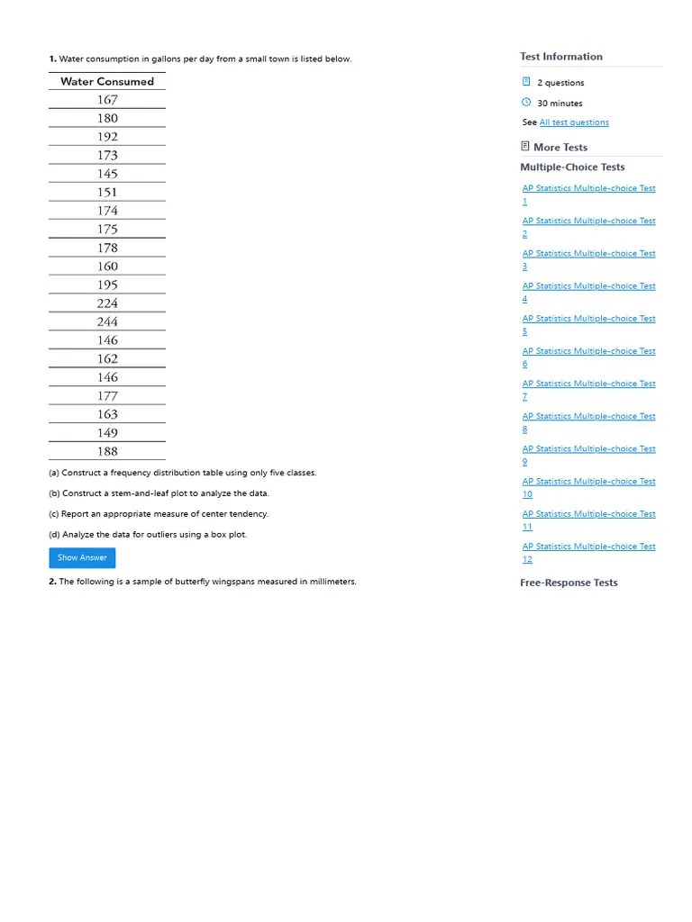 AP Statistics Free-Response Practice Test 2 One-Variable Data Analysis ...