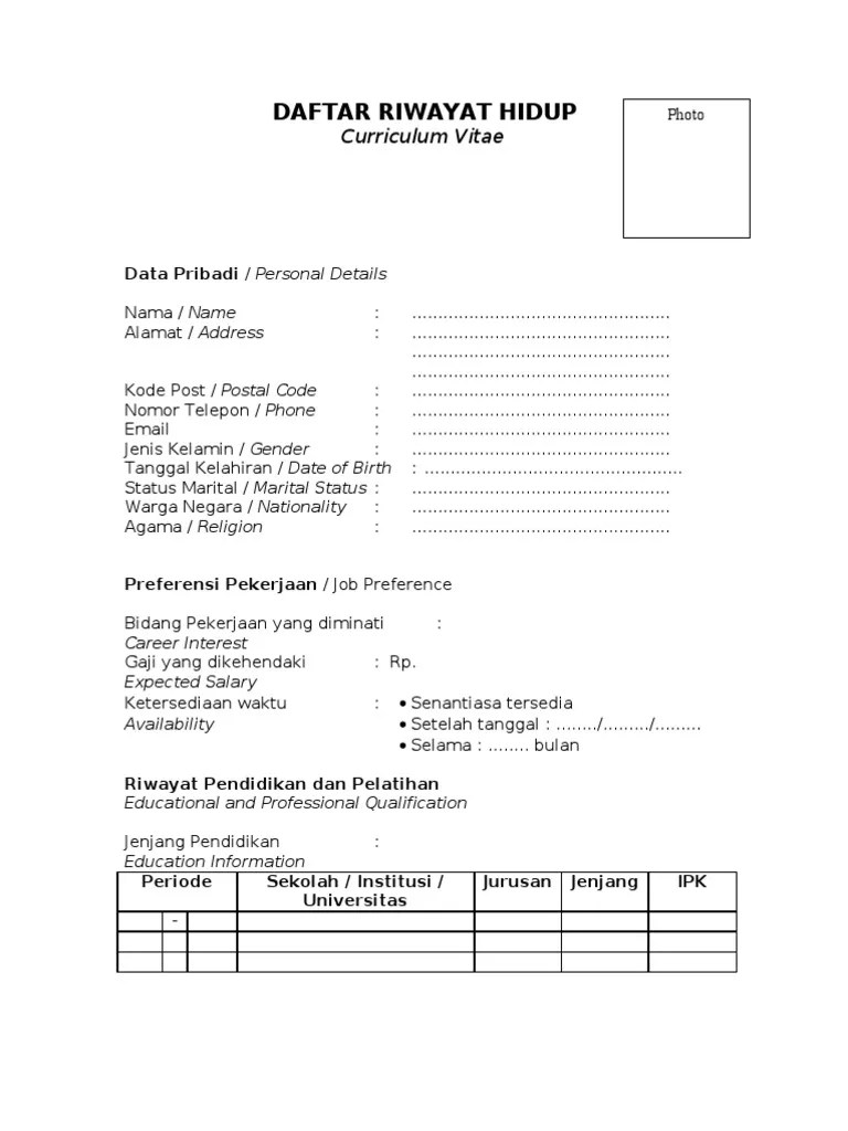 Contoh Format Daftar Riwayat Hidup Cpns Contoh Surat 