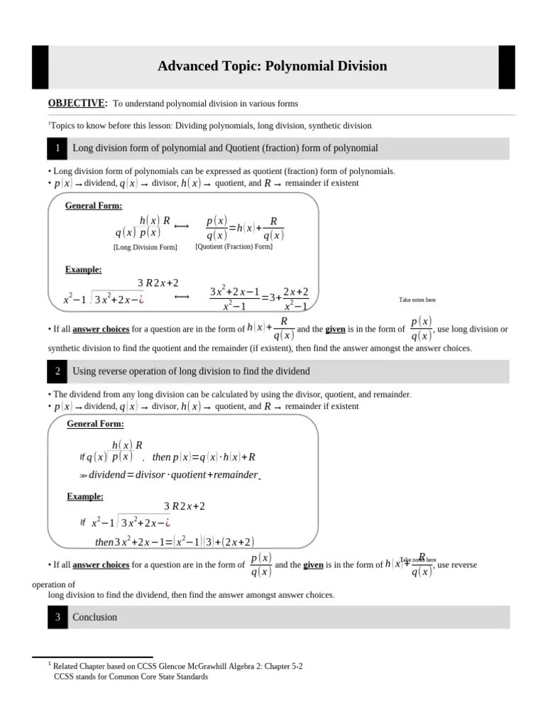 Understanding Polynomial Division Methods Pdf Division Mathematics