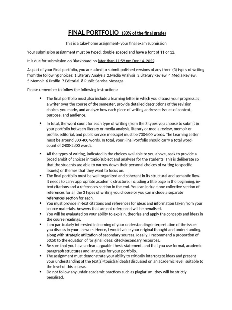 Final Portfolio - Instructions | PDF | Argument | Plagiarism