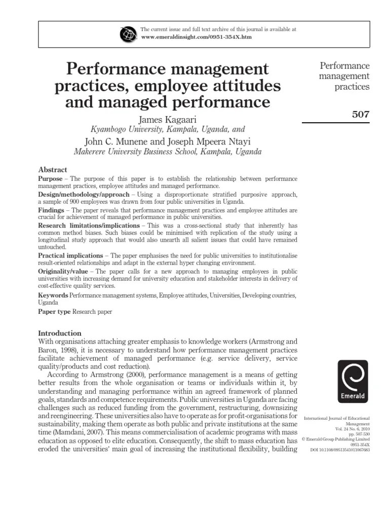 Performance Management Practices, Employee Attitudes And Managed Performance | PDF | Factor ...