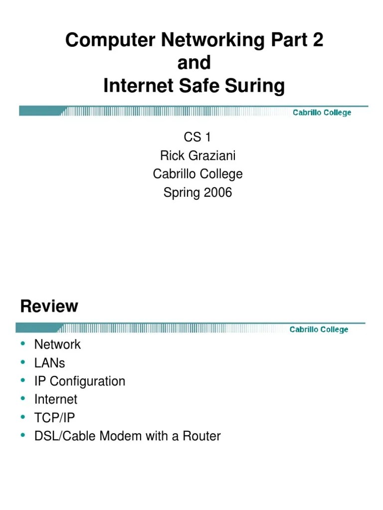 Computer Networking Part 2 And Internet Safe Suring: CS1 Rick Graziani ...