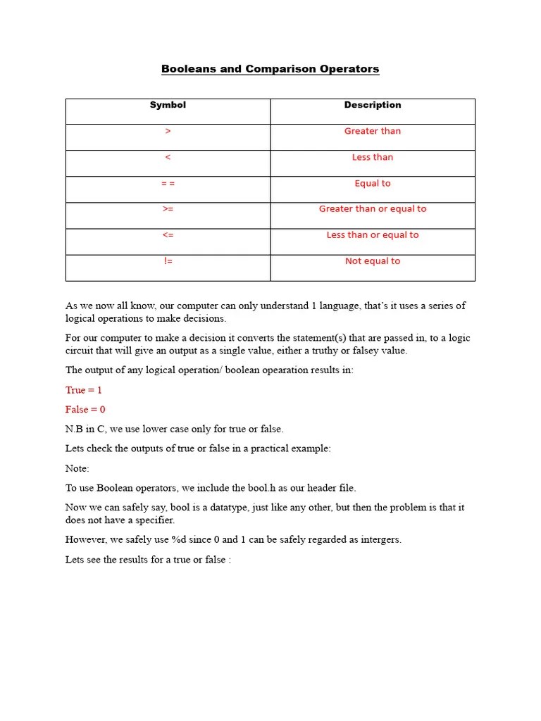 Boolean And Comparison Operators | PDF | Mathematical Logic | Mathematics