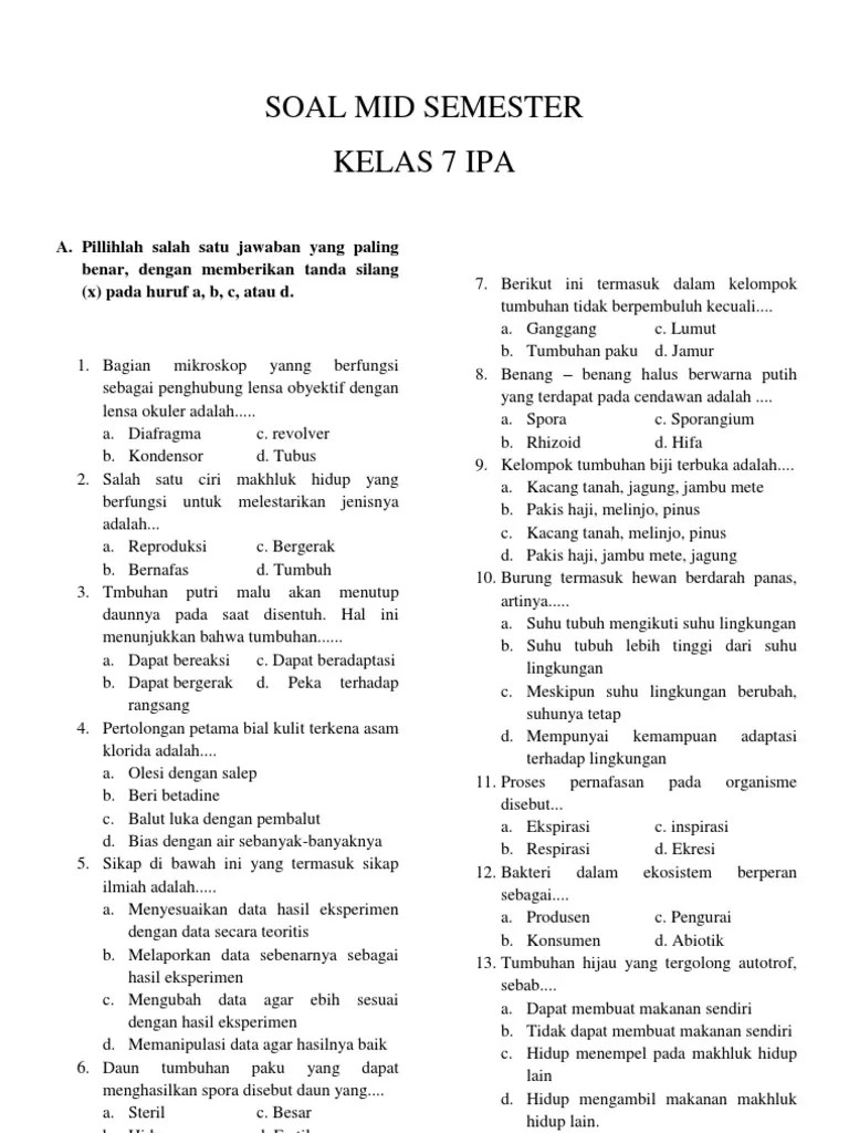Dengan begitu soal ipa semester 2 sekolah menengah pertama kelas 7 silahkan di download saja sebagai sarana alternatif untuk meningkatkan potensi anak anak . Soal Uts Ipa Kelas 8 Semester 1 Mudah