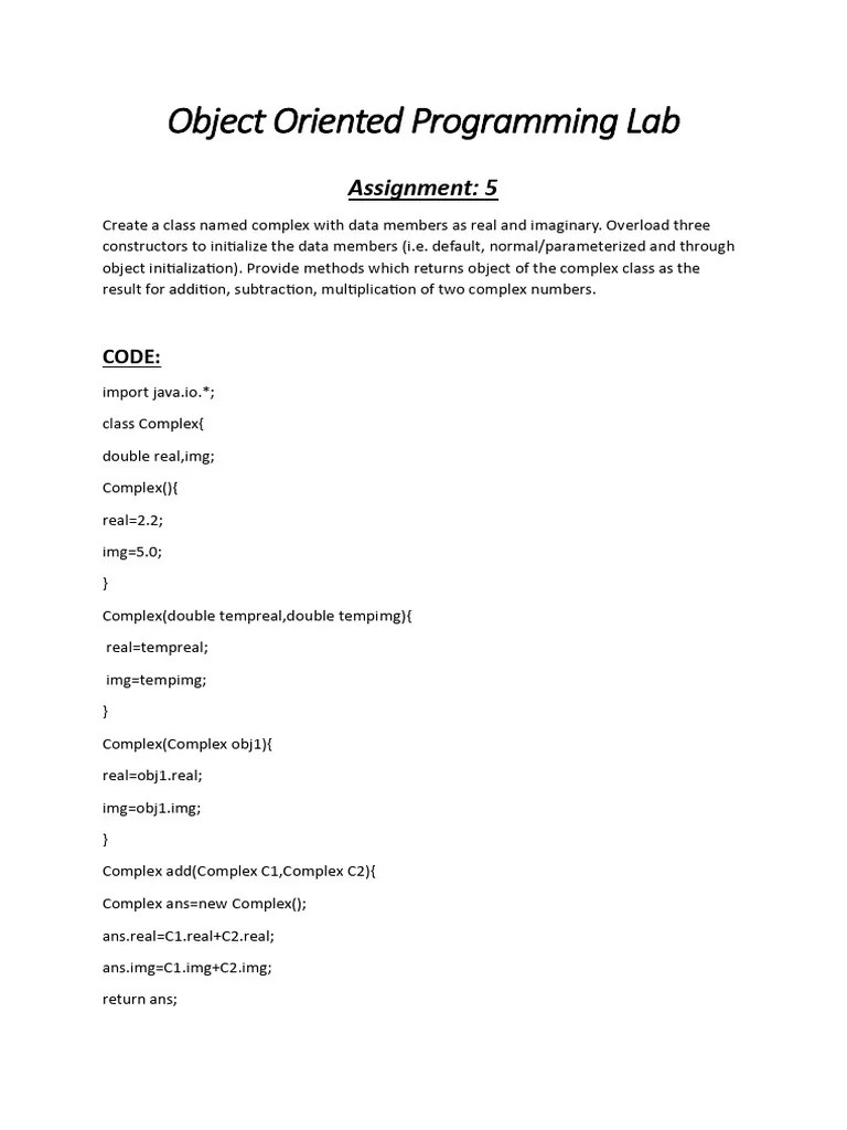 Object Oriented Programming Lab | PDF | Constructor (Object Oriented ...