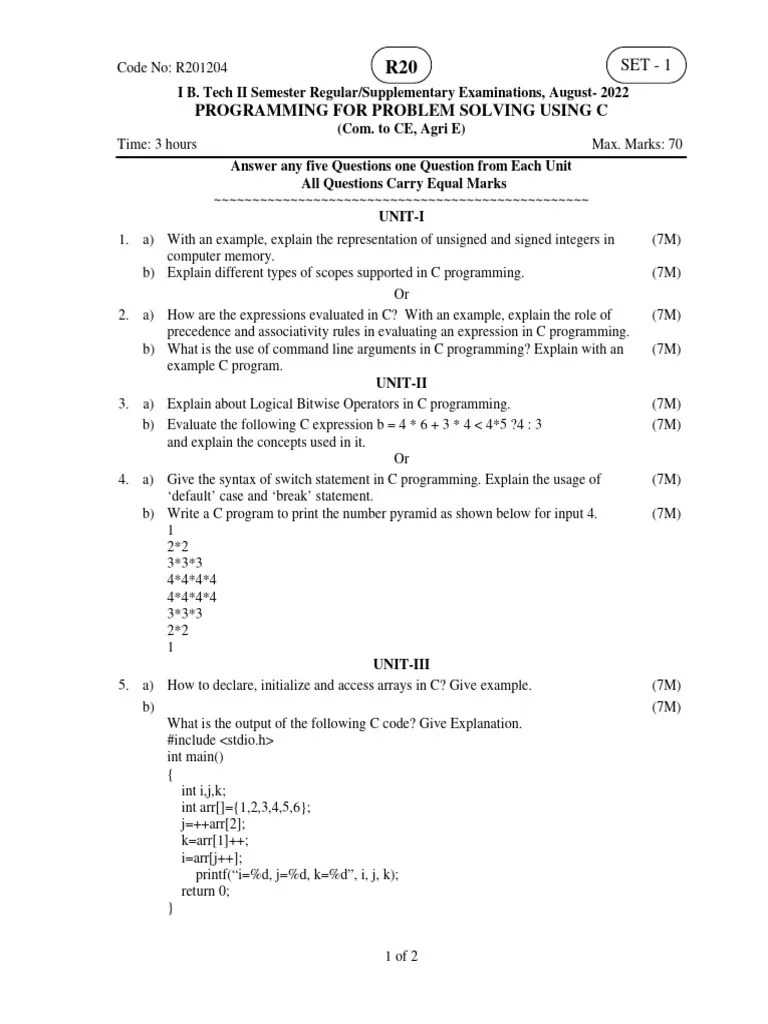 Programming For Problem Solving Using C Aug 2022 | PDF | Pointer ...