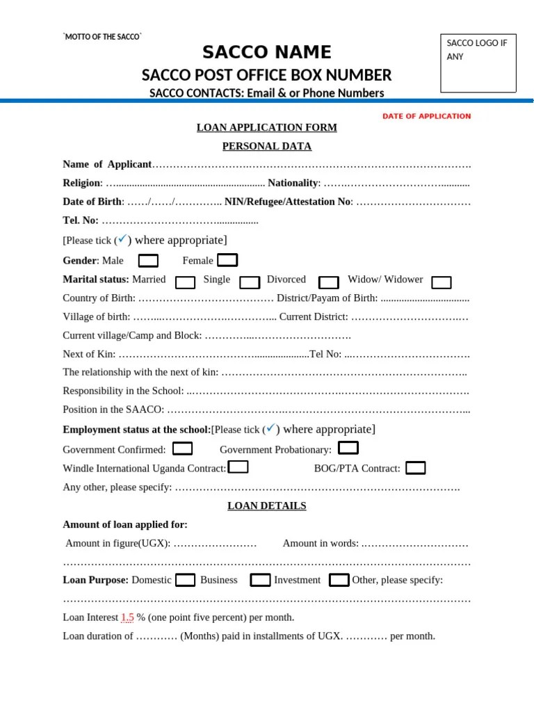 SACCO Loan Application Form | PDF | Loans | Banking