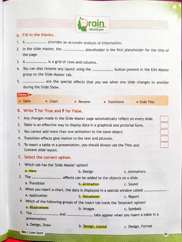 Chapter 5 Enhancing A Presentation Class 5th Computer | PDF | Page ...