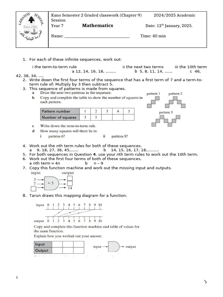 Graded Classwork Chapter 9 | PDF