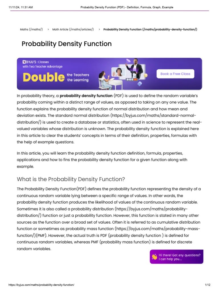 Probability Density Function (PDF) - Definition, Formula, Graph ...