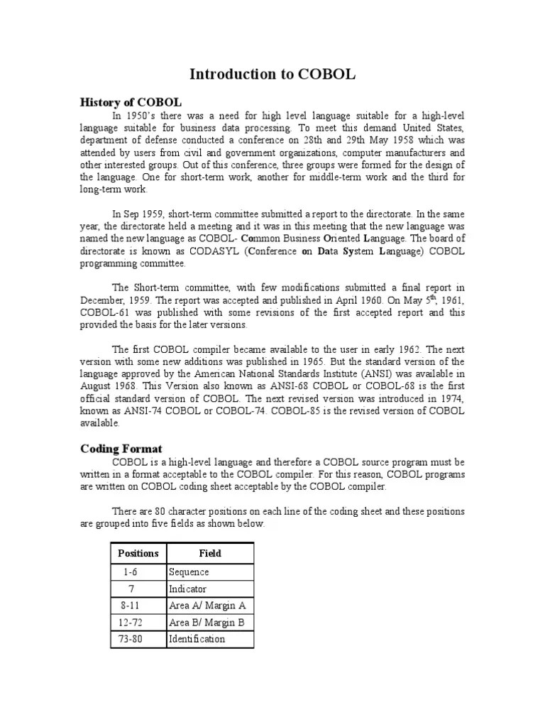 Introduction To COBOL | Download Free PDF | Computer Program | Programming