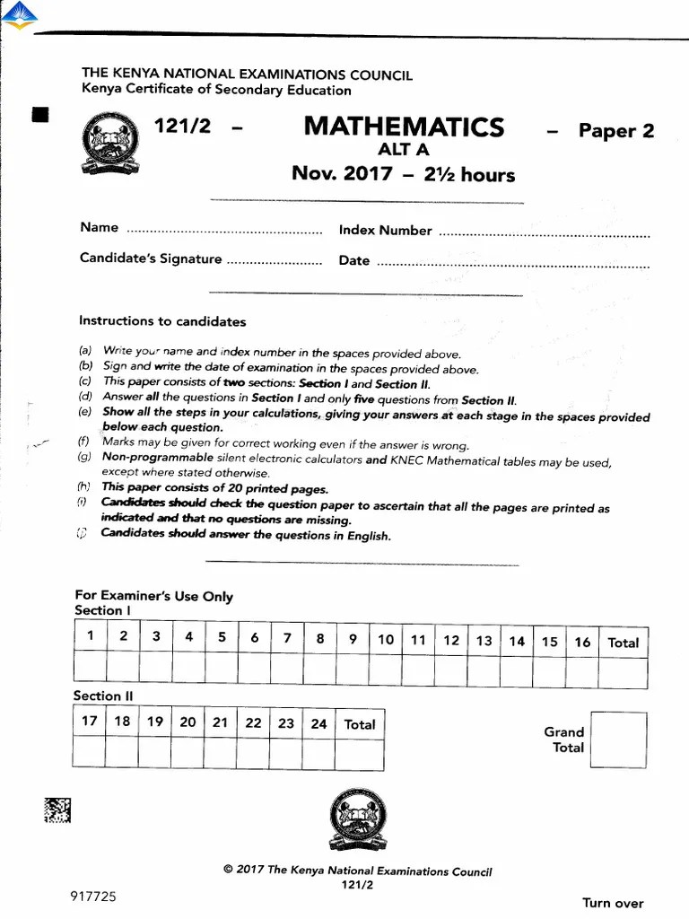 Mathematics-alt-a-pp2-kcse-2017-questions-paper | PDF