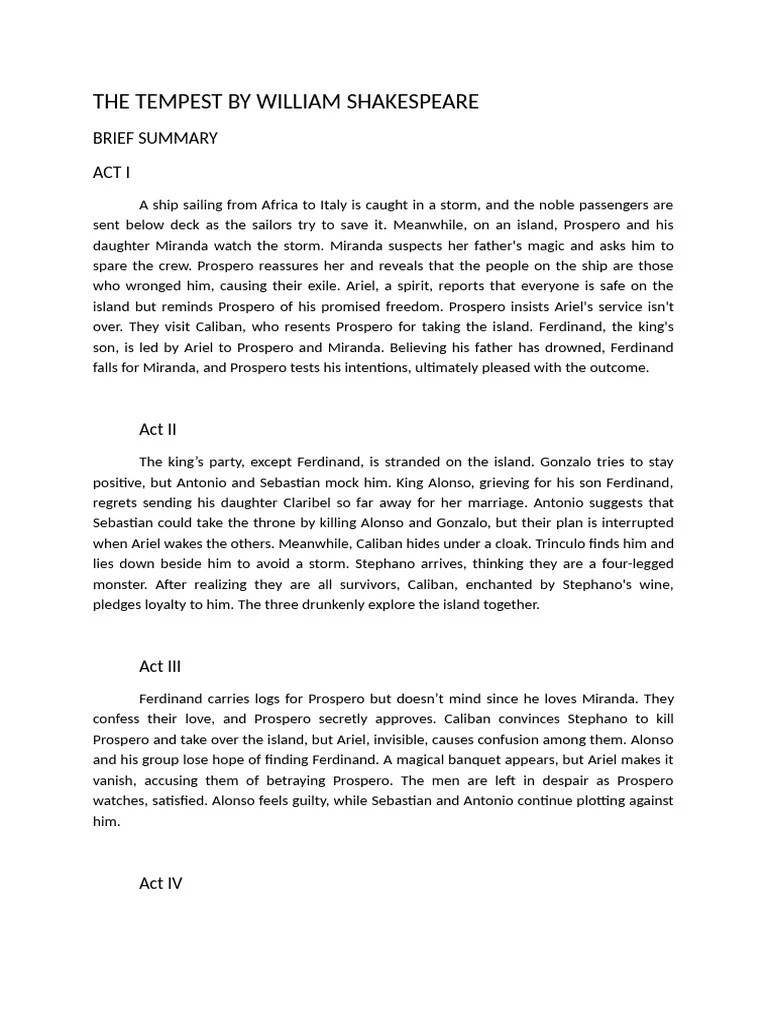 THE TEMPEST BY WILLIAM SHAKESPEARE SUMMARY | PDF | The Tempest ...