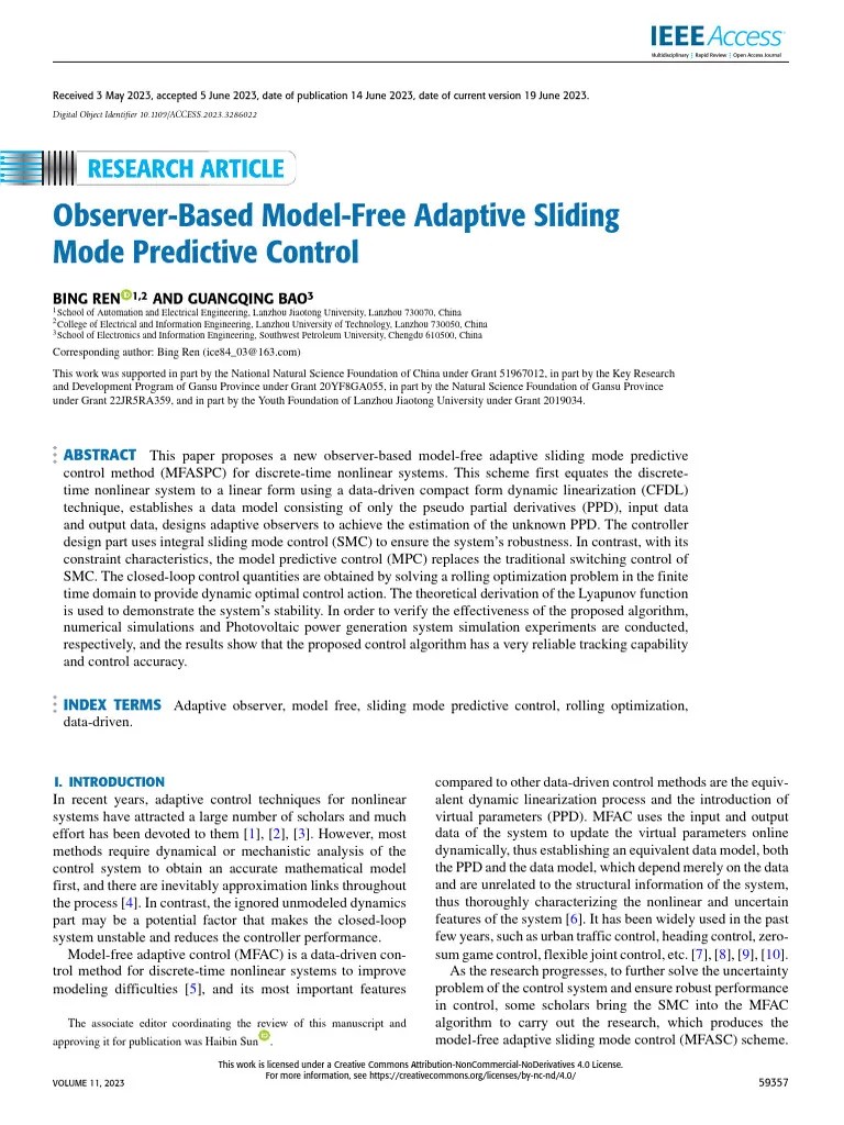 Observer-Based Model-Free Adaptive Sliding Mode Predictive Control ...