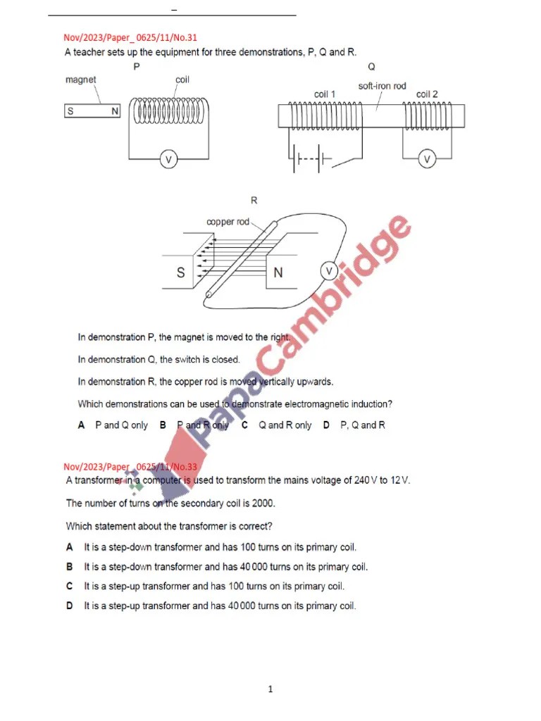 2023 Electromagnetic Induction Igcse Physics 0625 | PDF ...