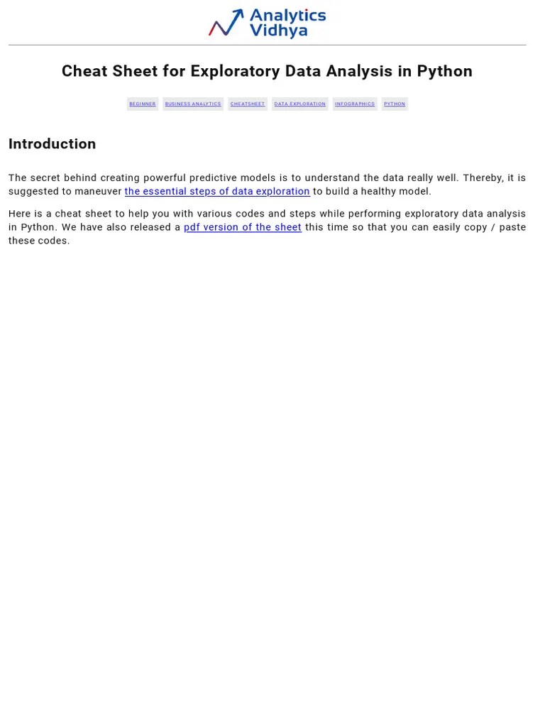 Cheat Sheet For Exploratory Data Analysis In Python | PDF