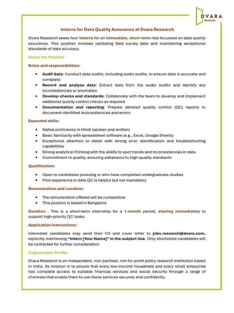 Interns For Data Quality Assurance | PDF