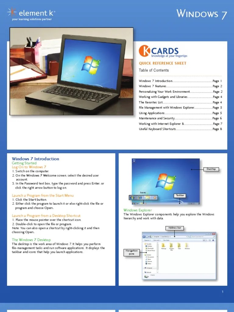 Windows 7: Quick Reference Sheet | PDF | Web Browser | Internet Explorer