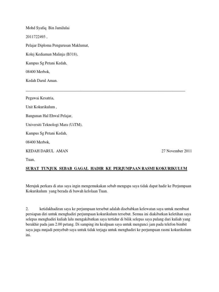 15 contoh surat izin tidak masuk kuliah untuk mahasiswa lezgetreal. Surat Tidak Hadir Pdf
