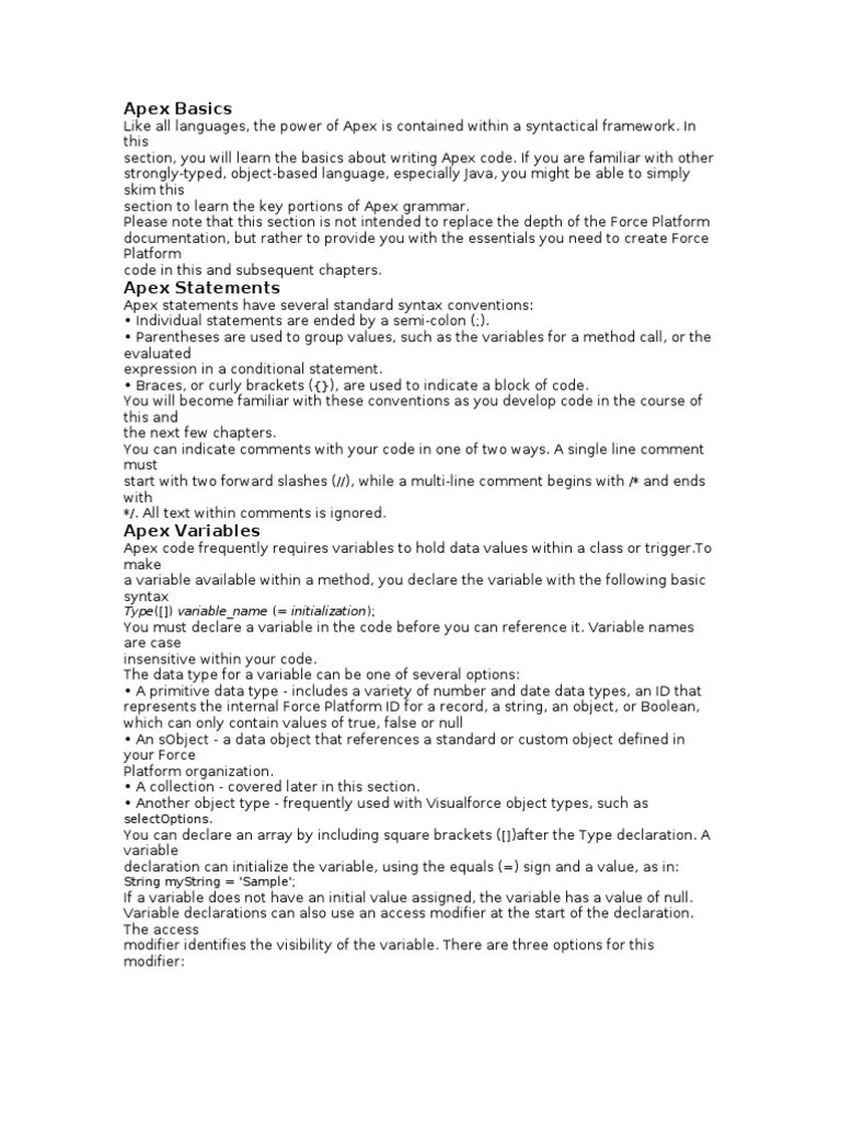 Apex Basics | PDF | Control Flow | Variable (Computer Science)