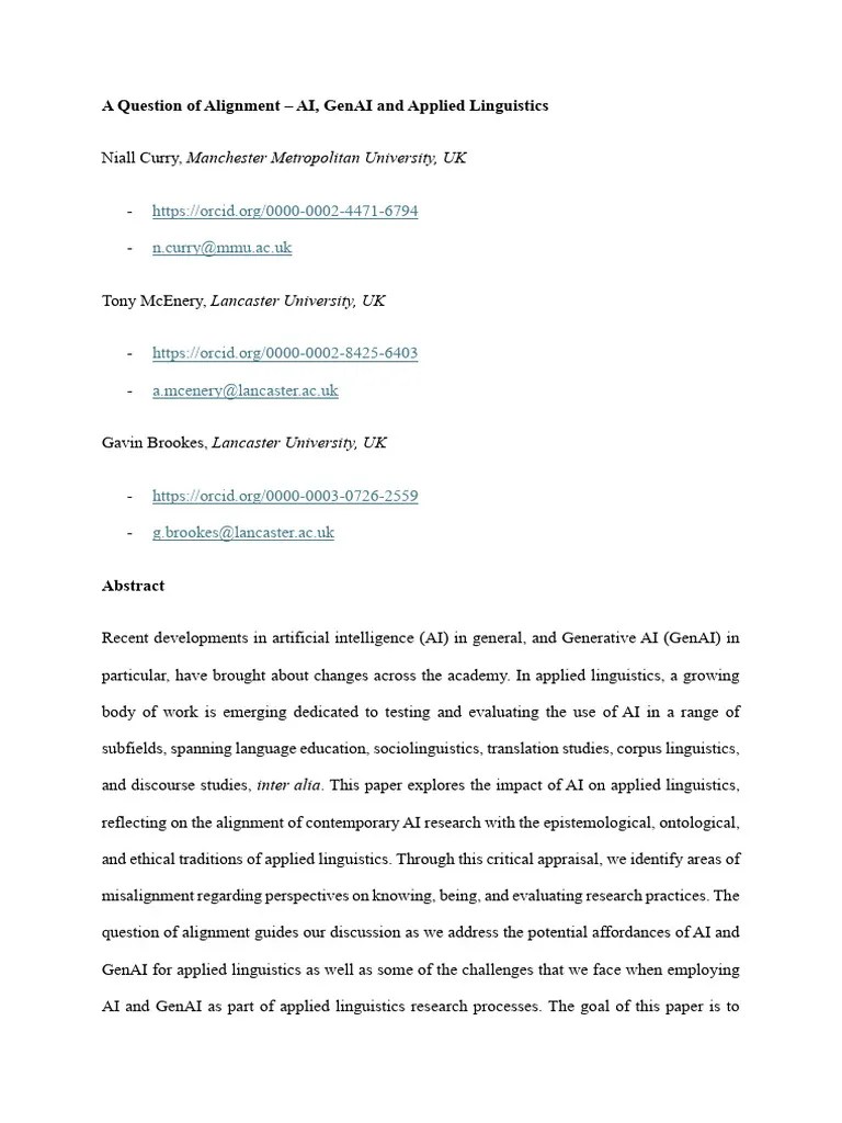 A Question Of Alignment - AI, GenAI And Applied Linguistics | PDF | Artificial Intelligence ...