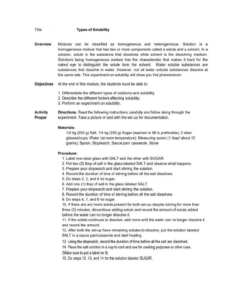 Experiment Types Of Solubility Pdf