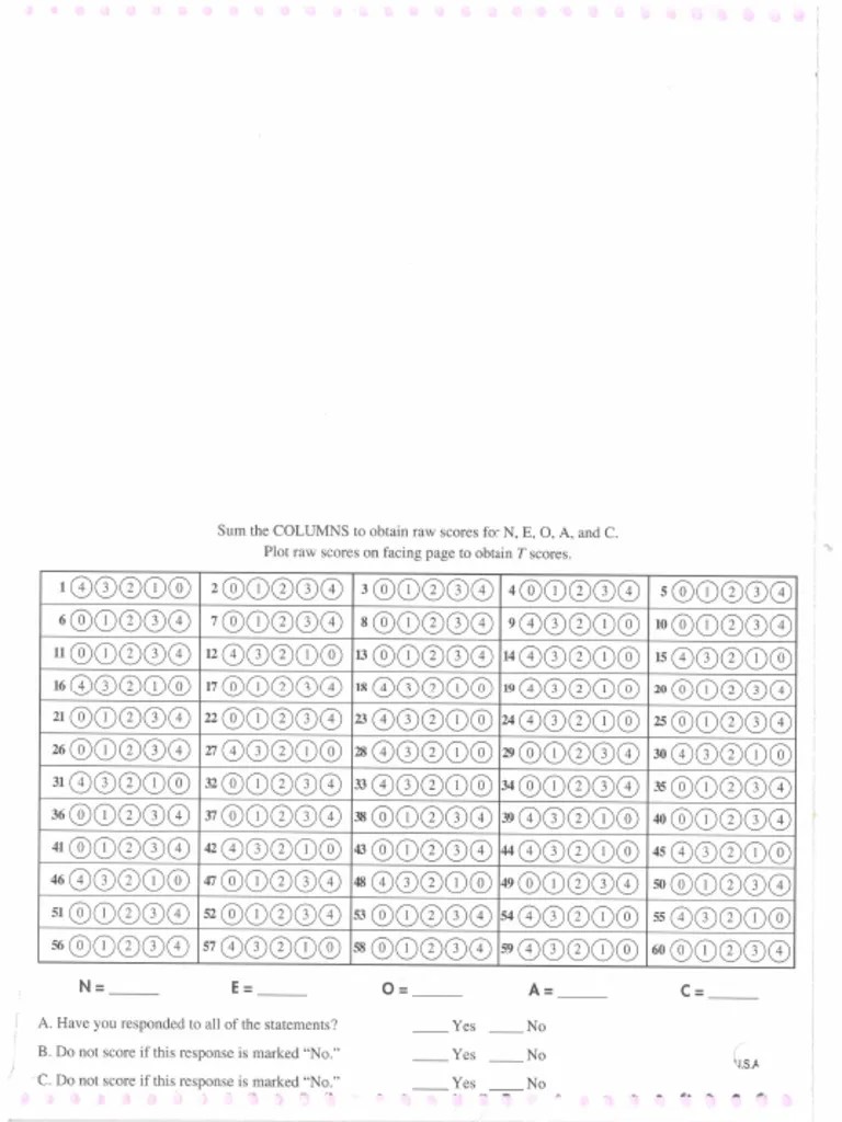 NEO FFI Scoring Sheet | PDF