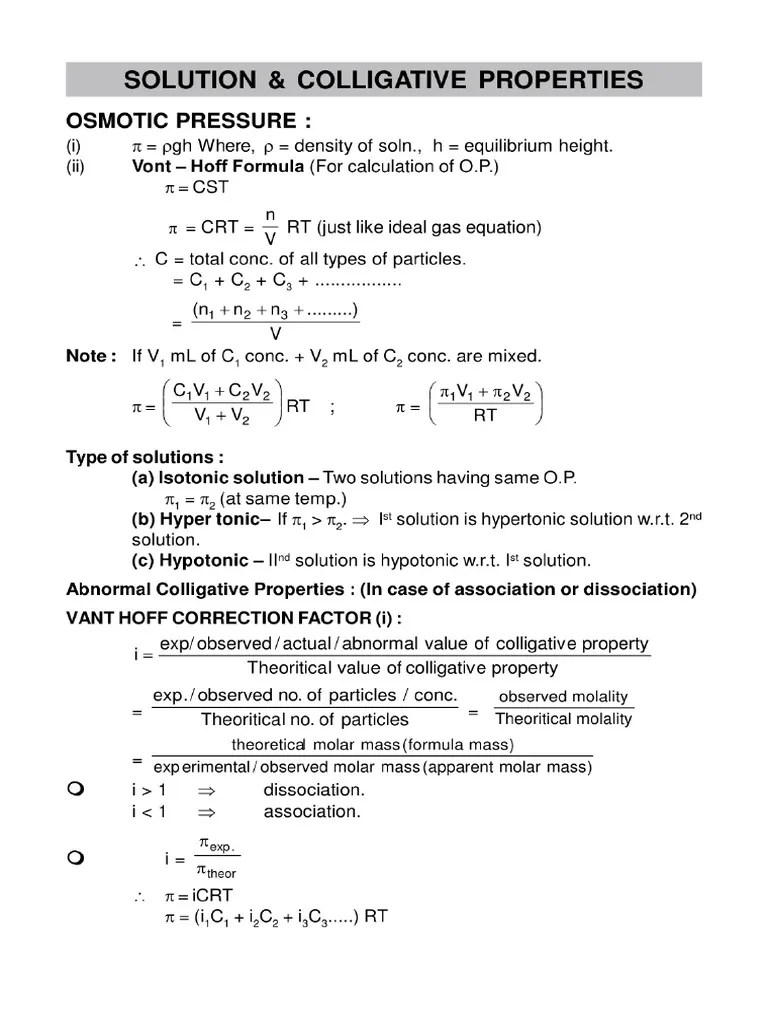 Solution Colligative Properties Pdf