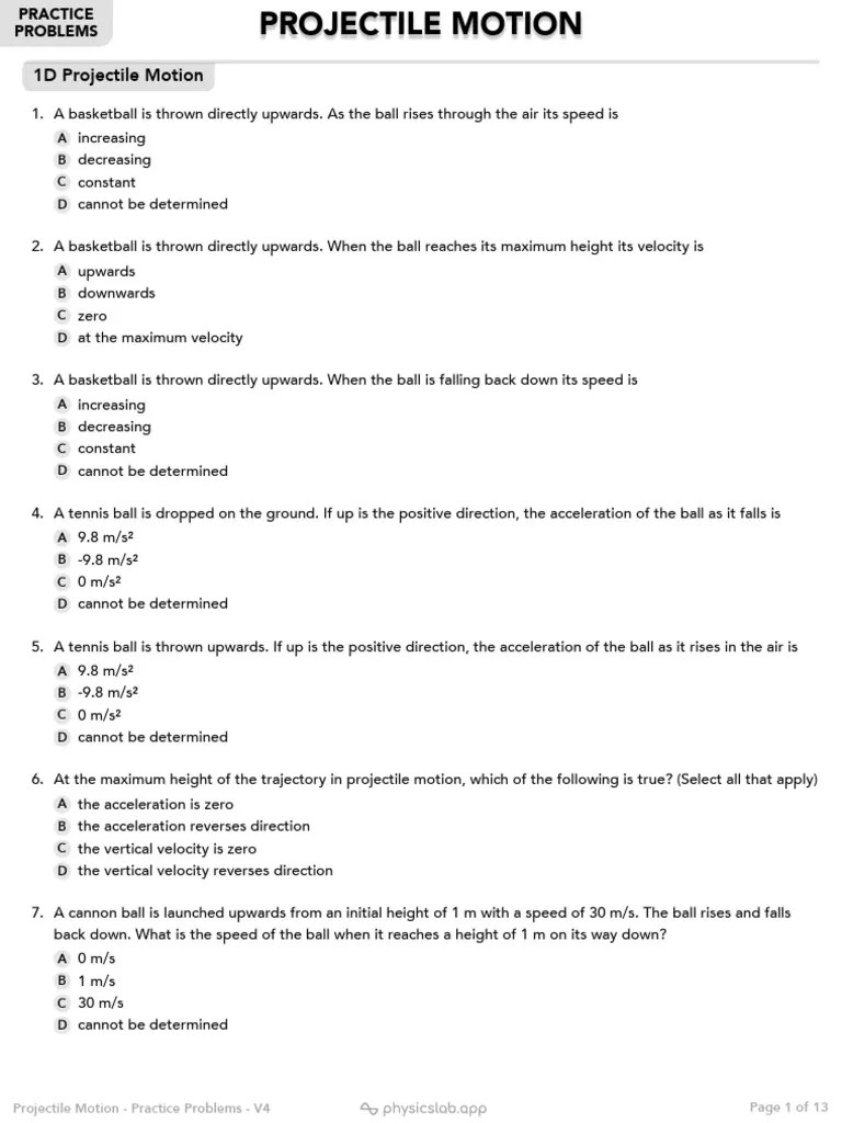 Projectile Motion - Practice Problems | PDF | Acceleration | Velocity