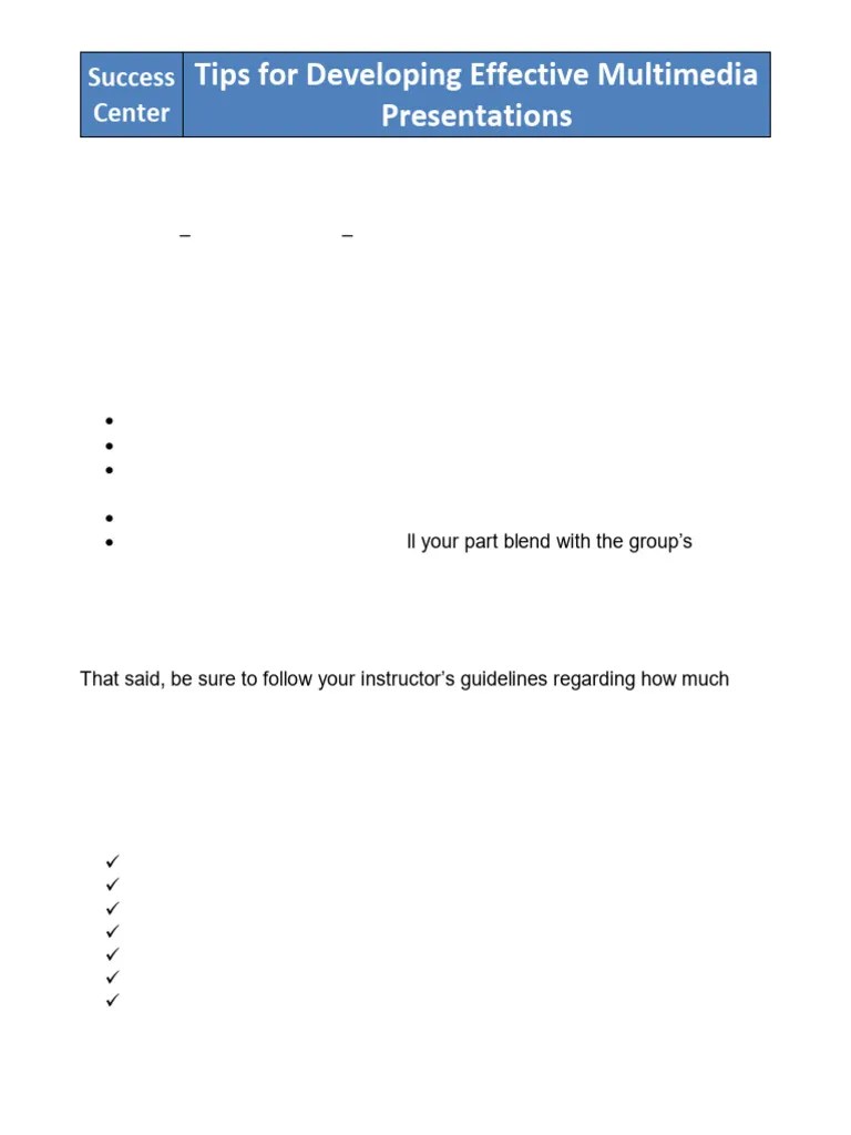 Multimedia Presentation Tips | PDF | Multimedia | Microsoft Power Point