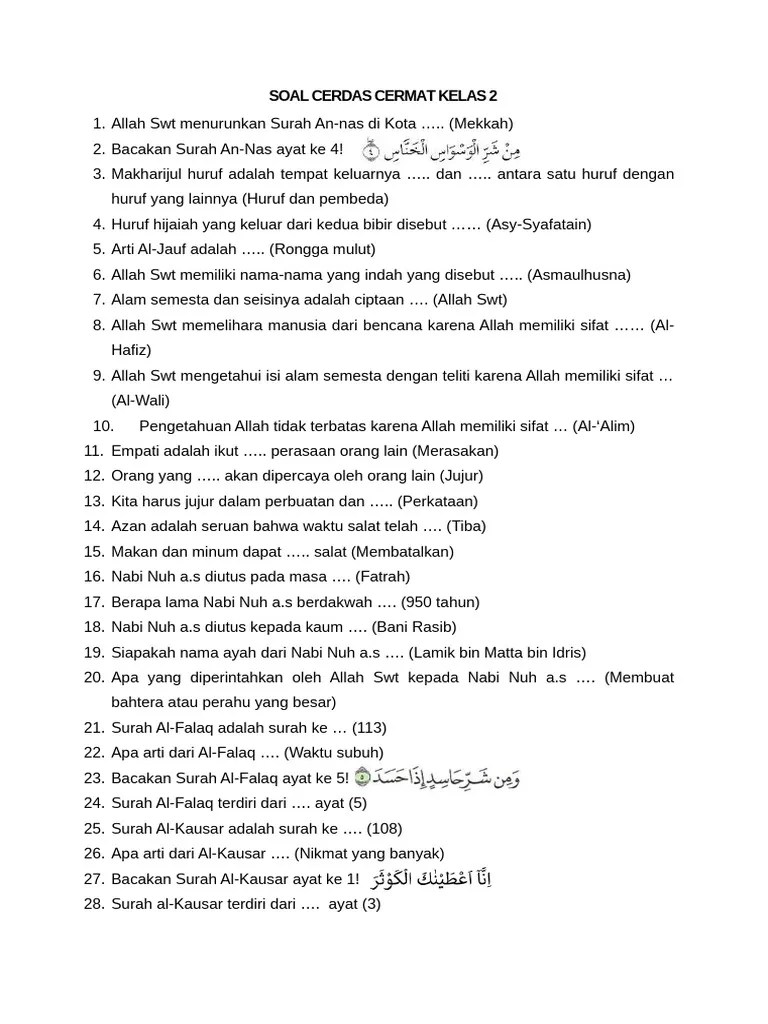 Soal Cerdas Cermat Kelas 2 | PDF