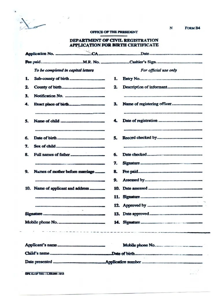 Birth Certificate Application Form Pdf